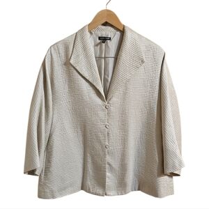 Eileen Fisher Cream Crinkle Textured Silk & Wool Blend Cardigan. Size Medium